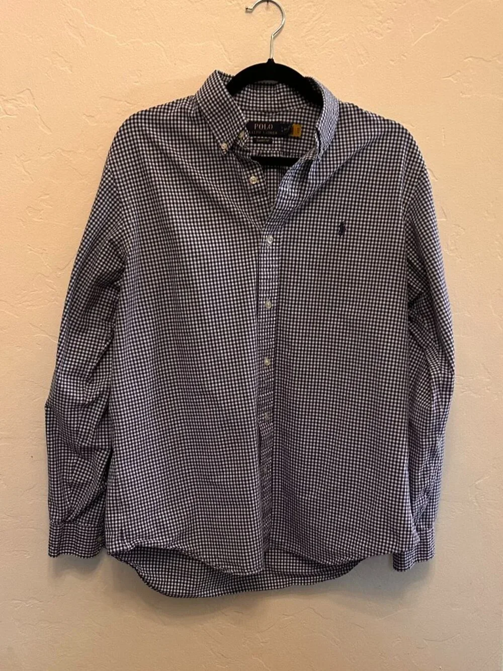 Polo by RL men's navy gingham button down, size L (16.5), classic preppy look